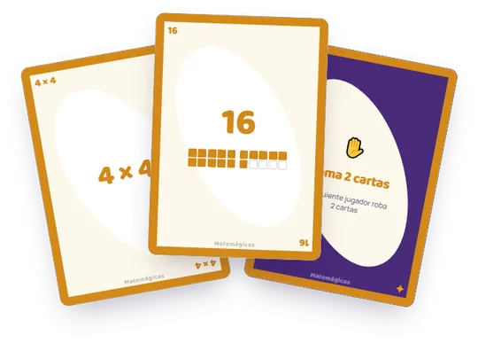 Cartas de multiplicación de Matemágicas: cuenta, resultado con cuadro de diez y carta de acción
